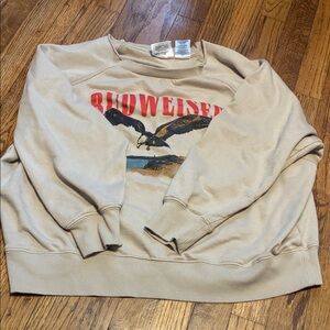 Budweiser Beige Crewneck Sweater with Red Logo